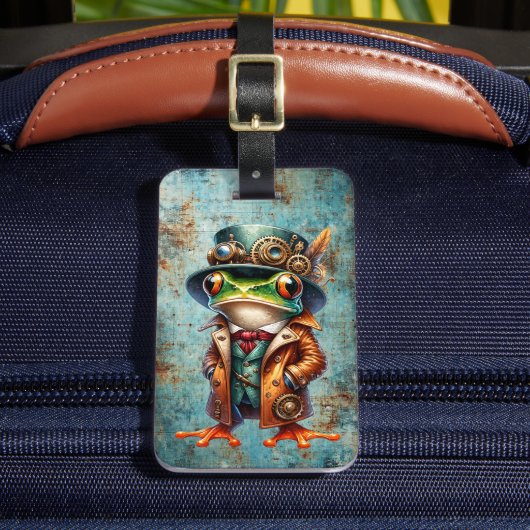 Steampunk Kikker Gepersonaliseerde Bagage Label (Voorkant Insitu 2)