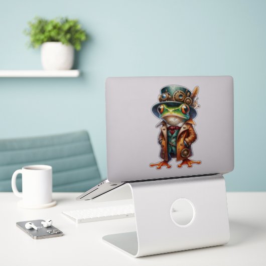 Steampunk Kikker Transparante Sticker (Laptop op bureau)