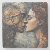 Steampunk Kiss Stenen Onderzetter (Voorkant)