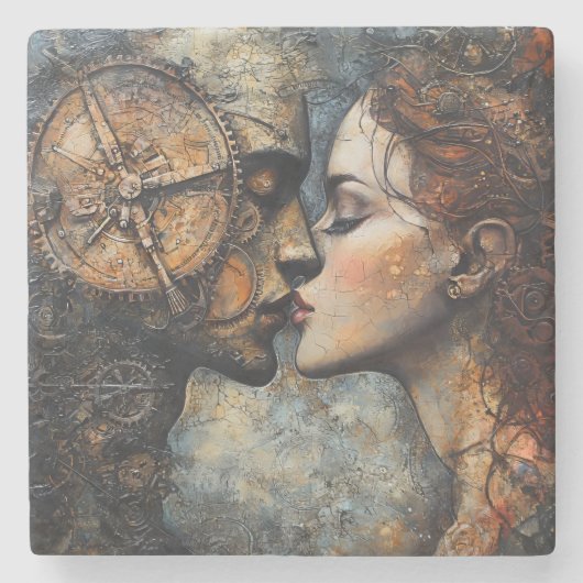 Steampunk Kiss Stenen Onderzetter (Voorkant)