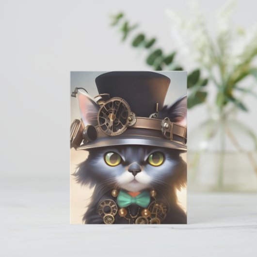 Steampunk Kitten Briefkaart (Staand voorkant)