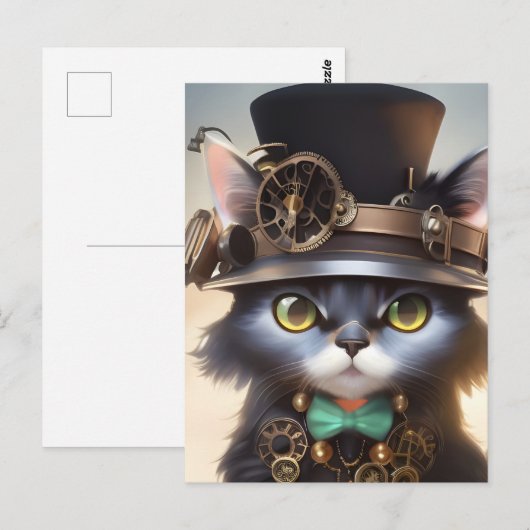 Steampunk Kitten Briefkaart (Voorkant / Achterkant)