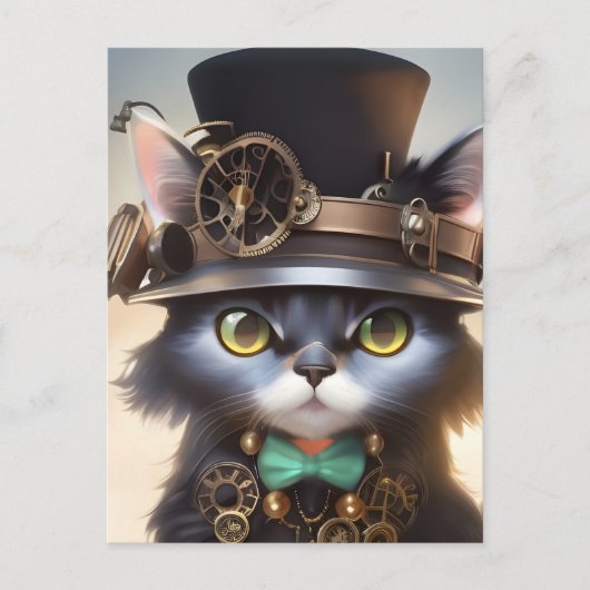 Steampunk Kitten Briefkaart (Voorkant)