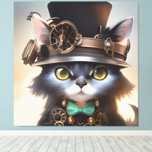 Steampunk Kitten Canvas Afdruk (Insitu (Houten vloer))