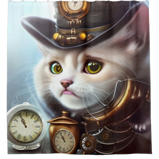 Steampunk kitten douchegordijn (Voorkant)