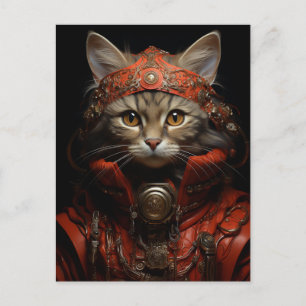 Steampunk Kitten in rood Briefkaart