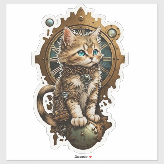 Steampunk Kitten Sticker (Vel)
