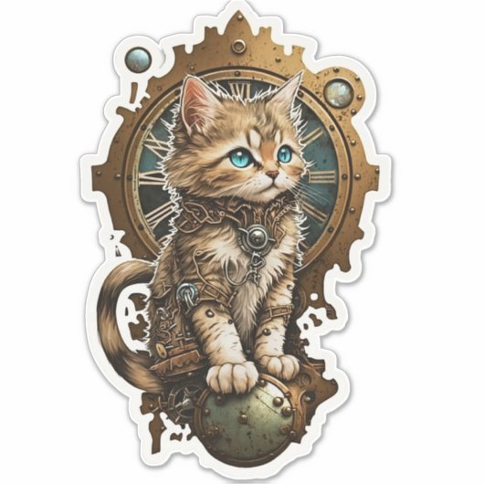 Steampunk Kitten Sticker (Voorkant)