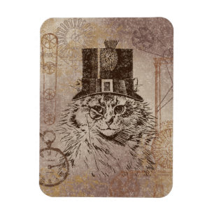 Steampunk Kitty Cat in Top Hat, Gears, Pocketwatch Magneet