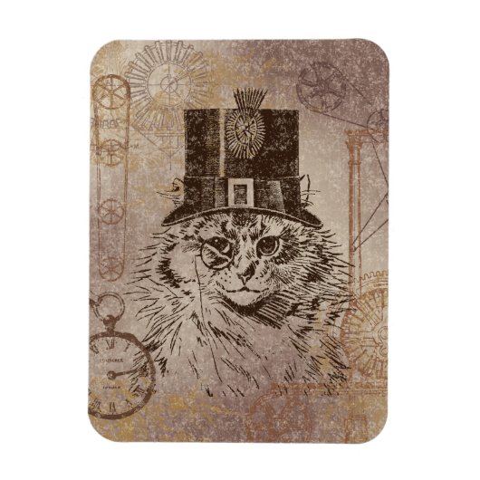 Steampunk Kitty Cat in Top Hat, Gears, Pocketwatch Magneet (Verticaal)