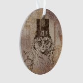 Steampunk Kitty Cat in Top Hat, Gears, Pocketwatch Ornament (voorkant)
