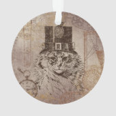 Steampunk Kitty Cat in Top Hat, Gears, Pocketwatch Ornament (achterkant)