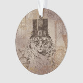 Steampunk Kitty Cat in Top Hat, Gears, Pocketwatch Ornament (voorkant)