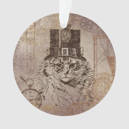 Steampunk Kitty Cat in Top Hat, Gears, Pocketwatch Ornament (voorkant)