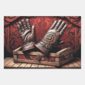 Steampunk kleding tryptisch: handschoen, bril, laa inpakpapier vel (Voorkant 3)