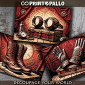 Steampunk kleding tryptisch: handschoen, bril, laa inpakpapier vel