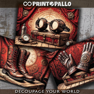 Steampunk kleding tryptisch: handschoen, bril, laa inpakpapier vel