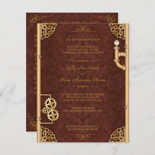 Steampunk kleine rechthoekige uitnodiging (Voorkant / Achterkant)