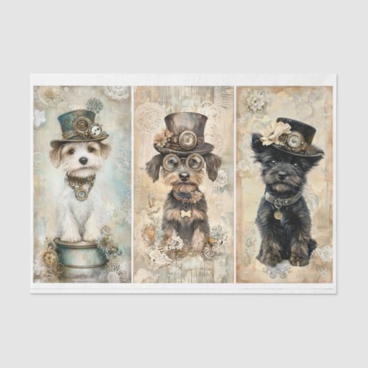 Steampunk Kleine Schattigee Hondenportretten DK9L  Tissuepapier (Voorkant)