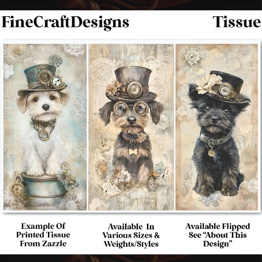 Steampunk Kleine Schattigee Hondenportretten DK9L  Tissuepapier
