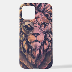 Steampunk-kleurenverloop Rustische lion iPhone 12 Hoesje