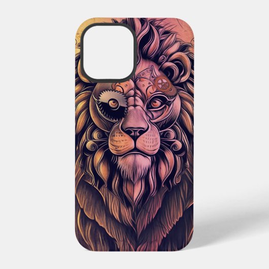Steampunk-kleurenverloop Rustische lion iPhone Hoesje (Achterkant)