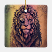 Steampunk-kleurenverloop Rustische lion Keramisch Ornament (Achterkant)