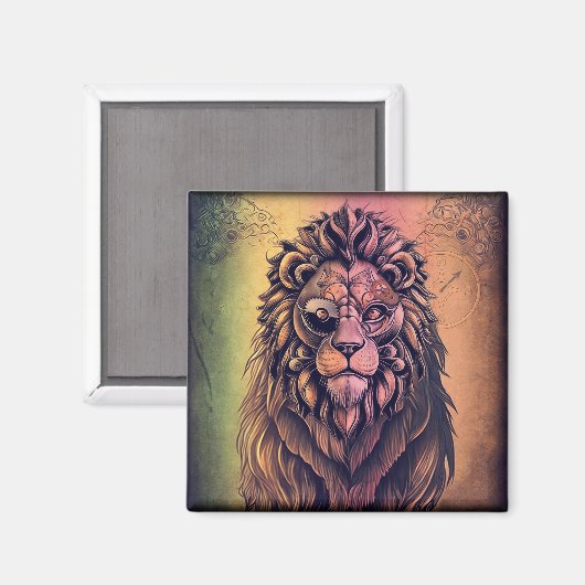 Steampunk-kleurenverloop Rustische lion Magneet (Voorkant / Achterkant)