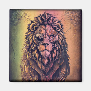 Steampunk-kleurenverloop Rustische lion Magneet