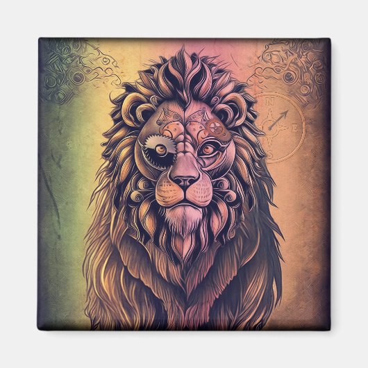 Steampunk-kleurenverloop Rustische lion Magneet (Voorkant)