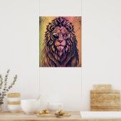 Steampunk-kleurenverloop Rustische lion Poster (Keuken)