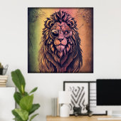 Steampunk-kleurenverloop Rustische lion Poster (Thuiskantoor)