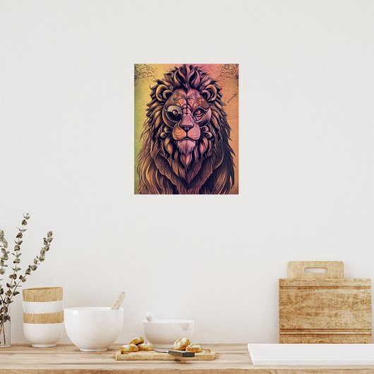 Steampunk-kleurenverloop Rustische lion Poster (Keuken)