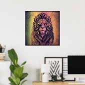 Steampunk-kleurenverloop Rustische lion Poster (Thuiskantoor)