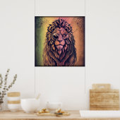 Steampunk-kleurenverloop Rustische lion Poster (Keuken)