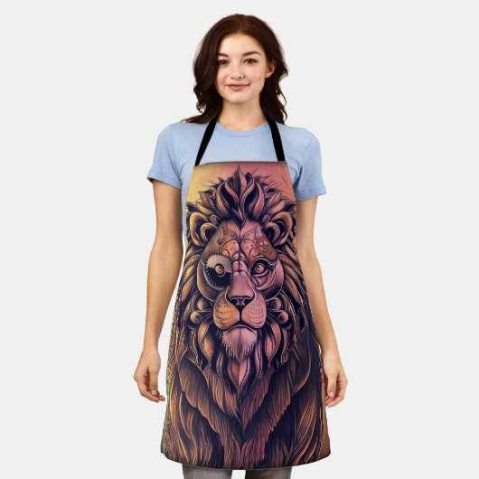 Steampunk-kleurenverloop Rustische lion Schort (Gedragen)