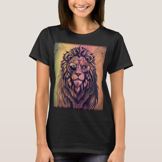 Steampunk-kleurenverloop Rustische lion T-shirt (Voorkant)