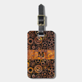 Steampunk Kleurrijk Roestig Stalen Tandwielen Mono Bagagelabel
