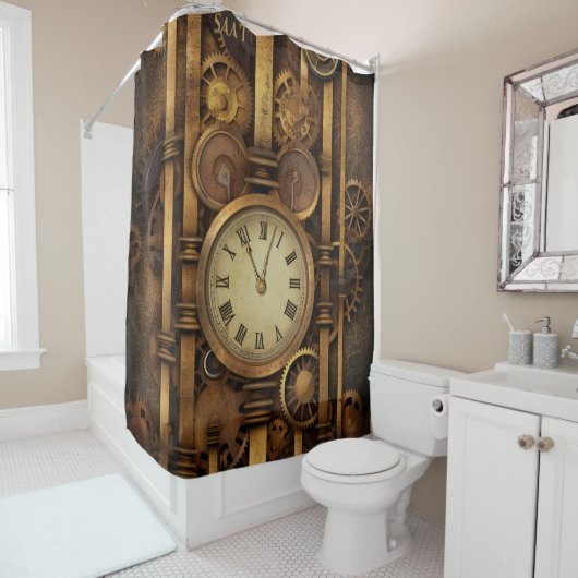 Steampunk Klok Douchegordijn (In situ)