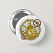 Steampunk-klok en -tandwielen ronde button 5,7 cm (Voorkant /achterkant)