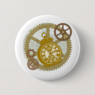 Steampunk-klok en -tandwielen ronde button 5,7 cm