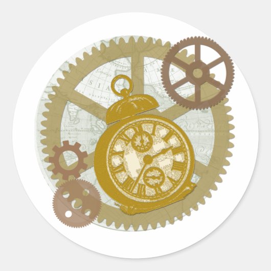 Steampunk-klok en -tandwielen ronde sticker (Voorkant)