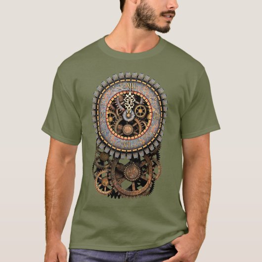 Steampunk-klok en -tandwielen t-shirt (Voorkant)