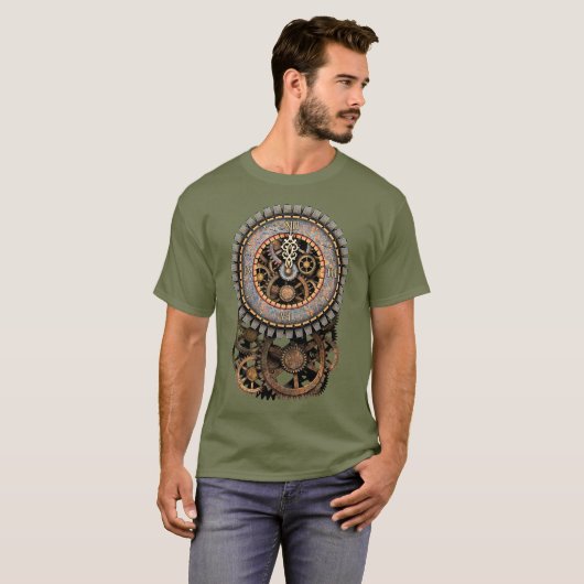 Steampunk-klok en -tandwielen t-shirt (Voorkant volledig)