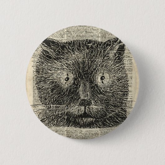Steampunk-klok ja Cat Over Dictionary Pagina Ronde Button 5,7 Cm (Voorkant)