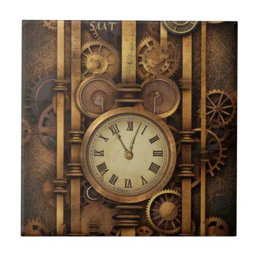 Steampunk Klok Keramische Tegel Tegeltje (Voorkant)