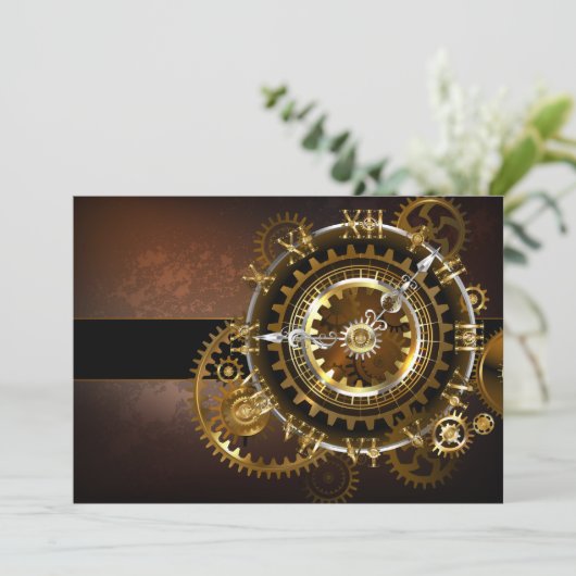 Steampunk-klok met antiek tandwiel aankondiging (Staand voorkant)