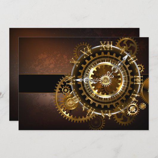 Steampunk-klok met antiek tandwiel aankondiging (Voorkant / Achterkant)