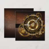 Steampunk-klok met antiek tandwiel advieskaart (Voorkant / Achterkant)