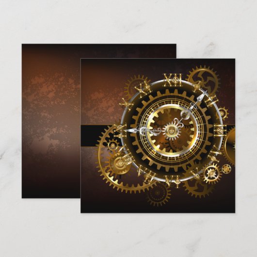 Steampunk-klok met antiek tandwiel advieskaart (Voorkant / Achterkant)